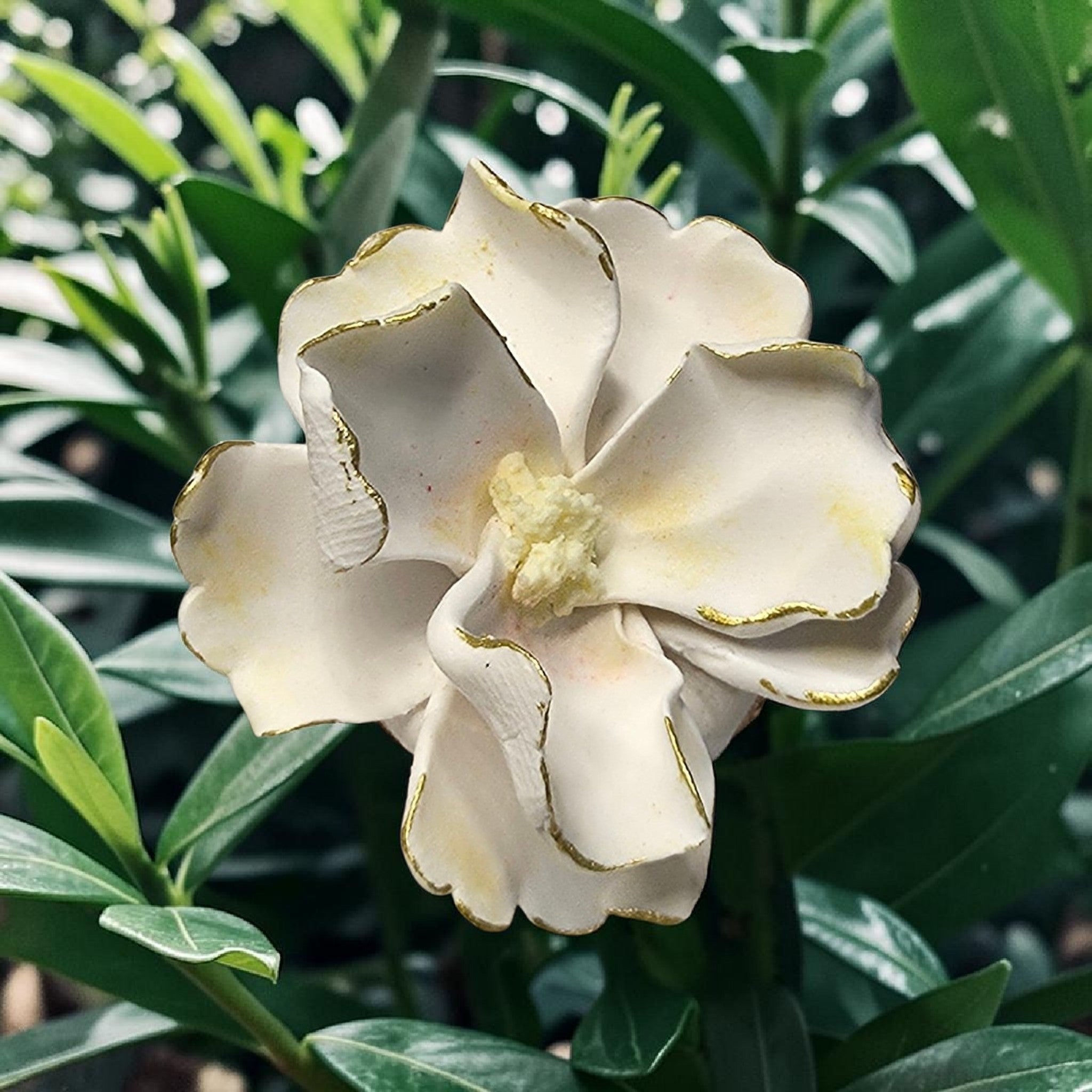 White & Gold Gardenia Brooch