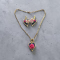 Rosette Heart Set - necklace and earrings flat lay