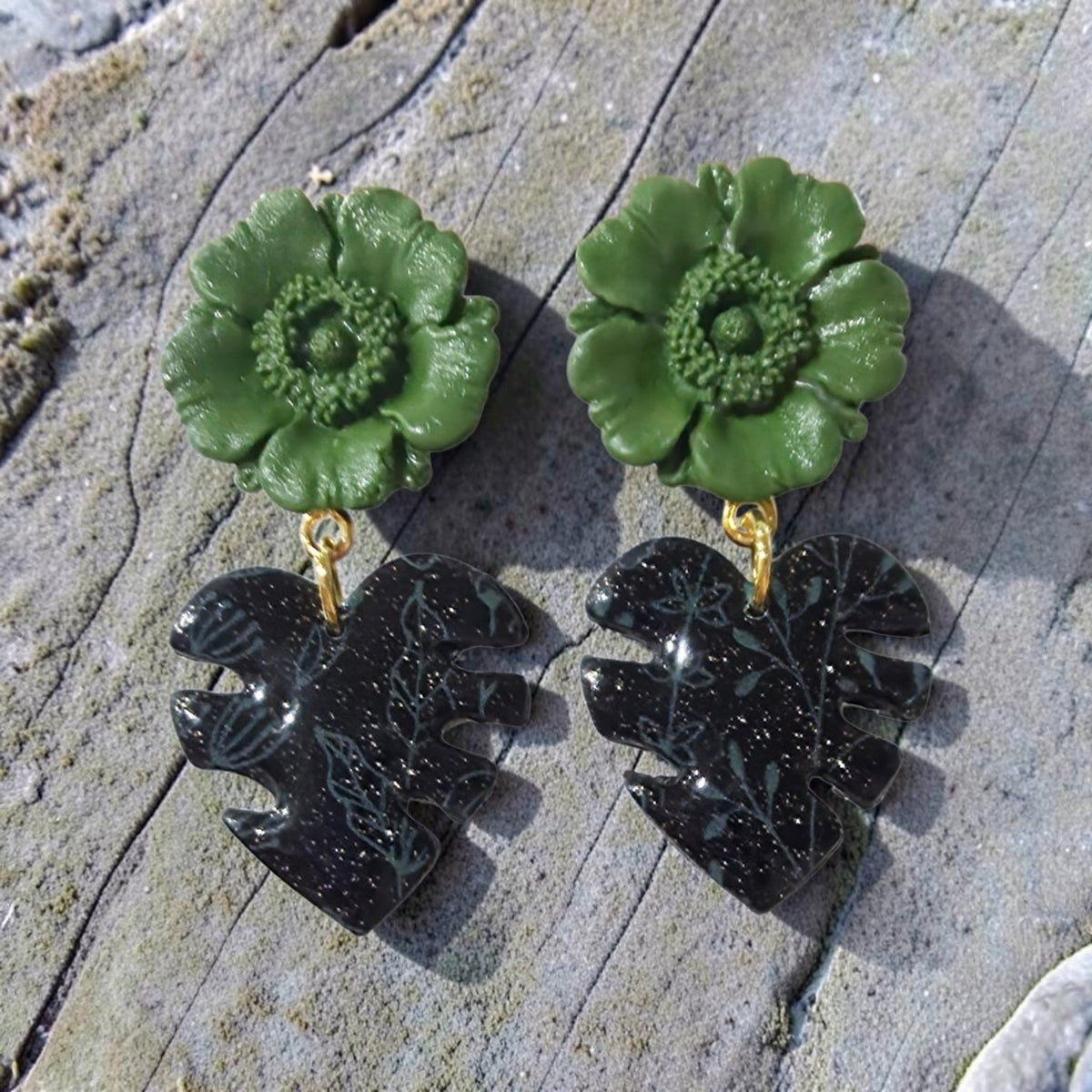 Emerald Jungle Leaf Drop Earrings