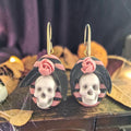 Pink Rose Skull Earrings