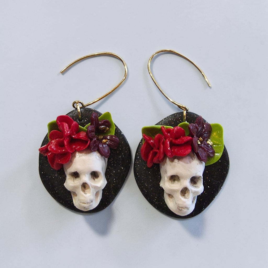 Midnight Bloom Skull Earrings