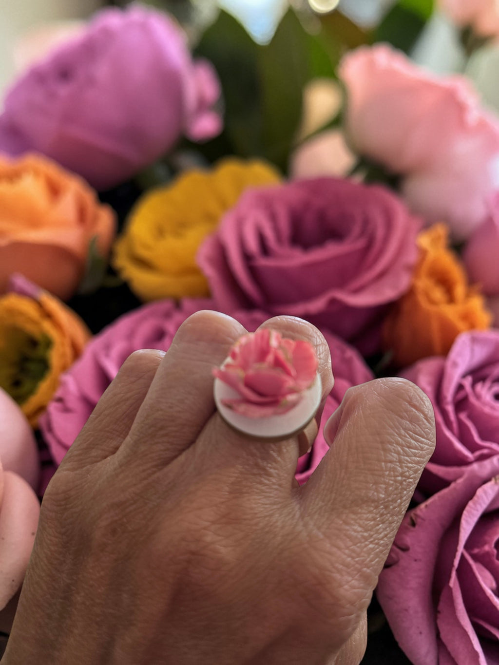 Peach flower ring