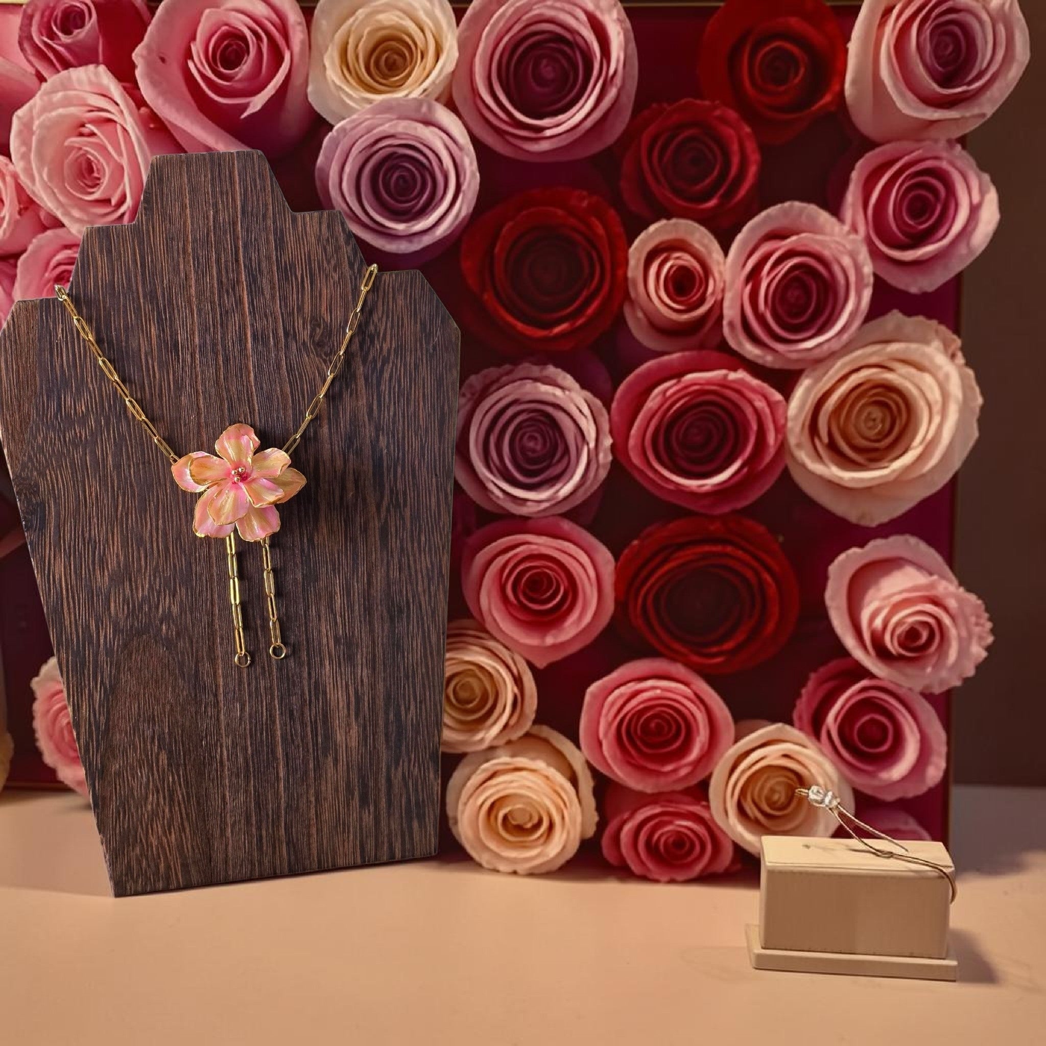 Pink Flower Lariat Necklace