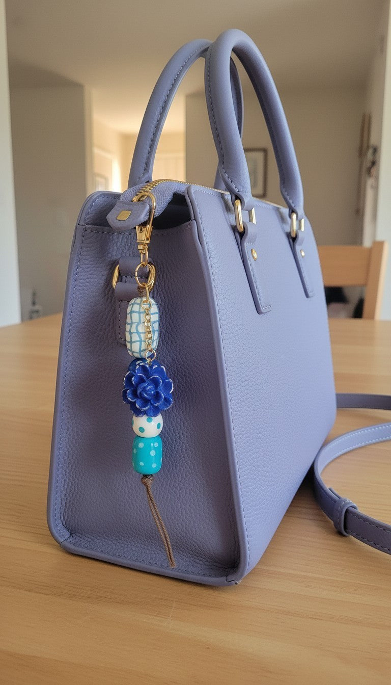 Purse / Keys accessory with blue flower