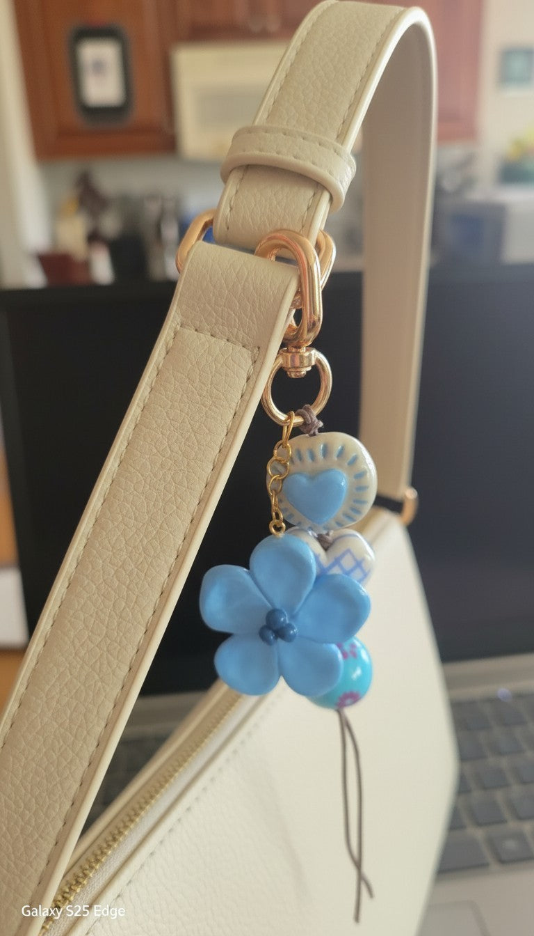 Purse / key accessory in blues and white